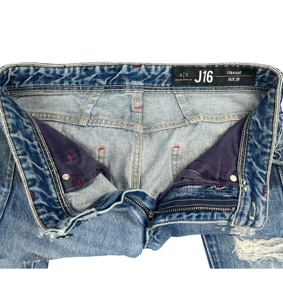 Armani Exchange Men’s J16 Straight Mens Distressed Patchwork Jeans In Size 28 - Picture 6 of 6